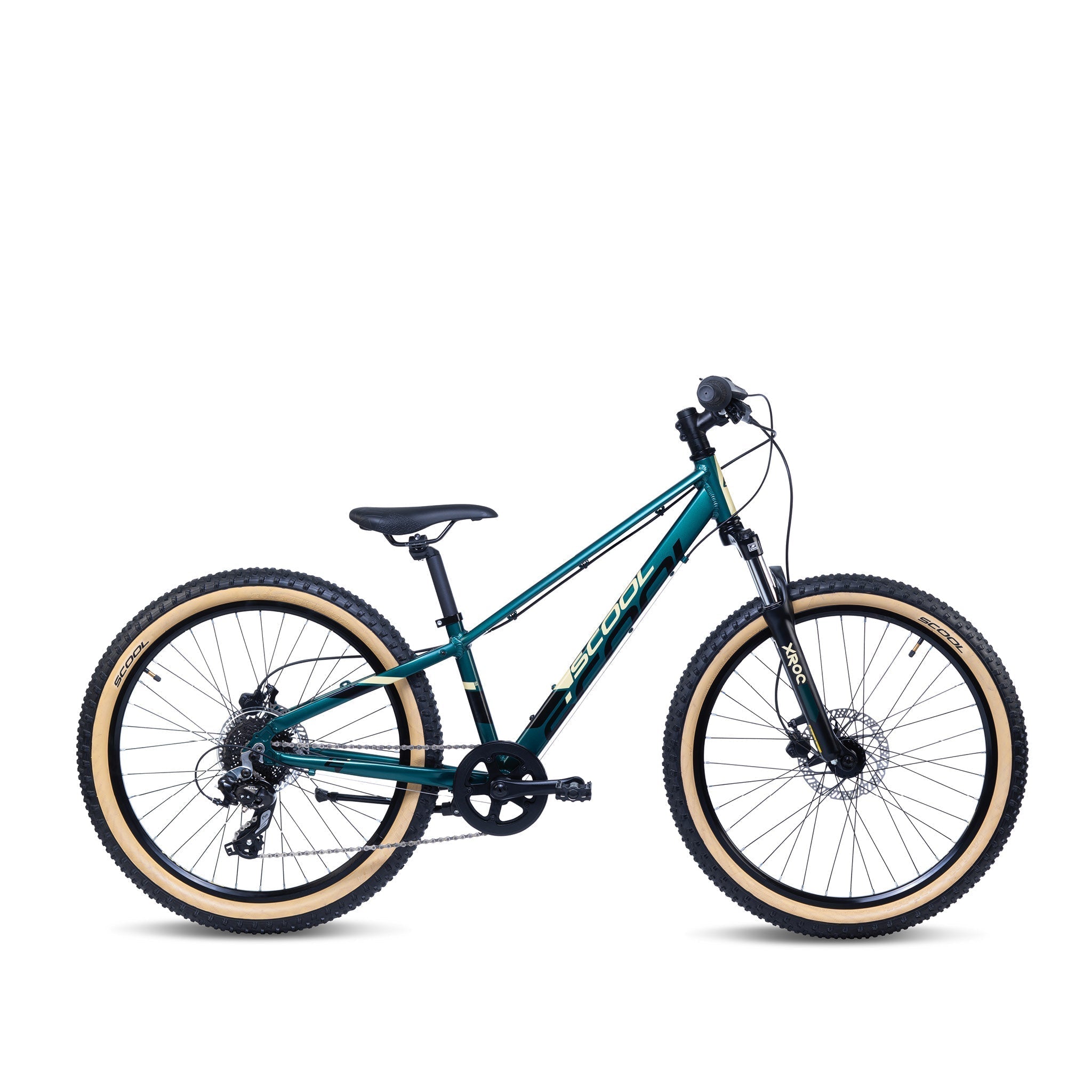S'COOL Junior Bikes Kinderfahrrad | Xroc disc 24 Zoll 8-Gang Dark Green/Beige