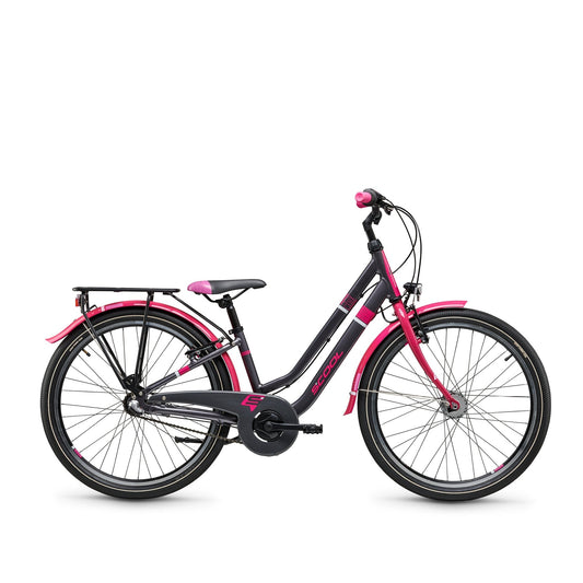 S'COOL Junior Bikes Kinderfahrrad | chiX twin 24 Zoll 3-Gang Dark Grey/Pink